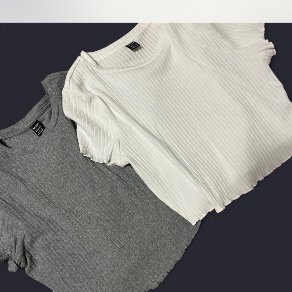 SHEIN Gray and White Ribbed Blouses